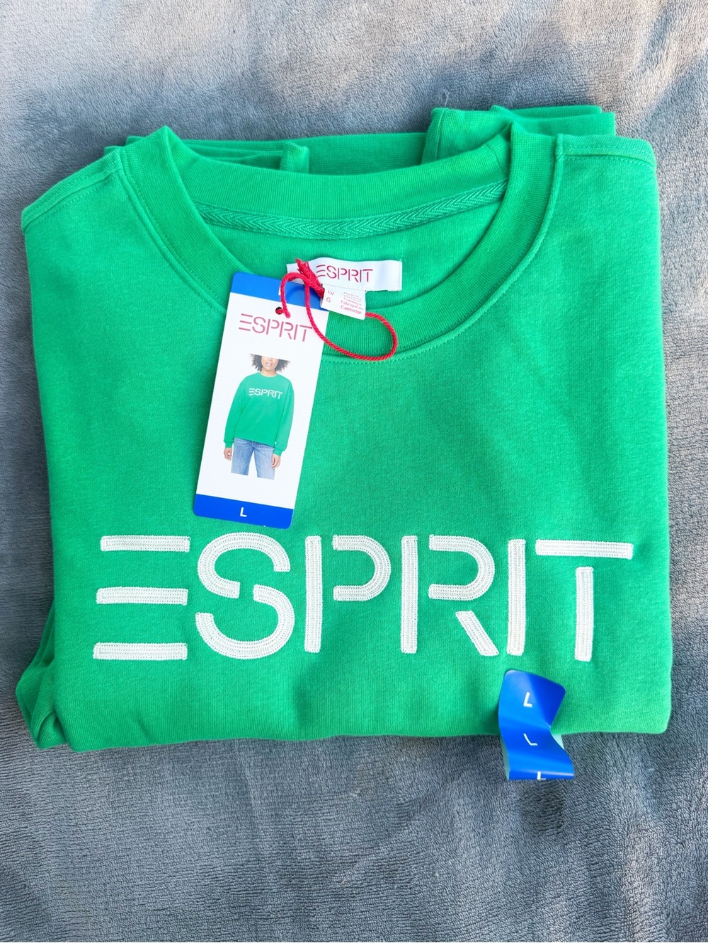 Vintage Esprit Crewneck Sweatshirt 3 Pack L White Green Blue Retro Logo NWT Y2K - Picture 4 of 5